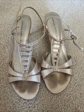 Adrianna Papell Metallic Rose Gold Strappy Rhinestone Strap Heels